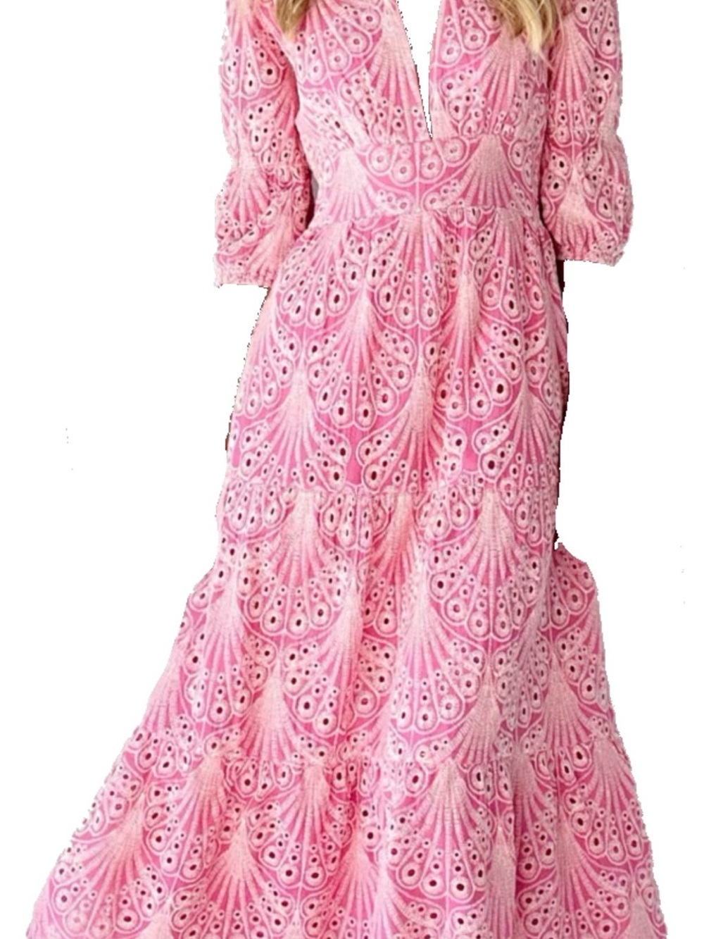 Gingham & Heels Lisa Lace Eyelet Midi Dress in Pink Size 10